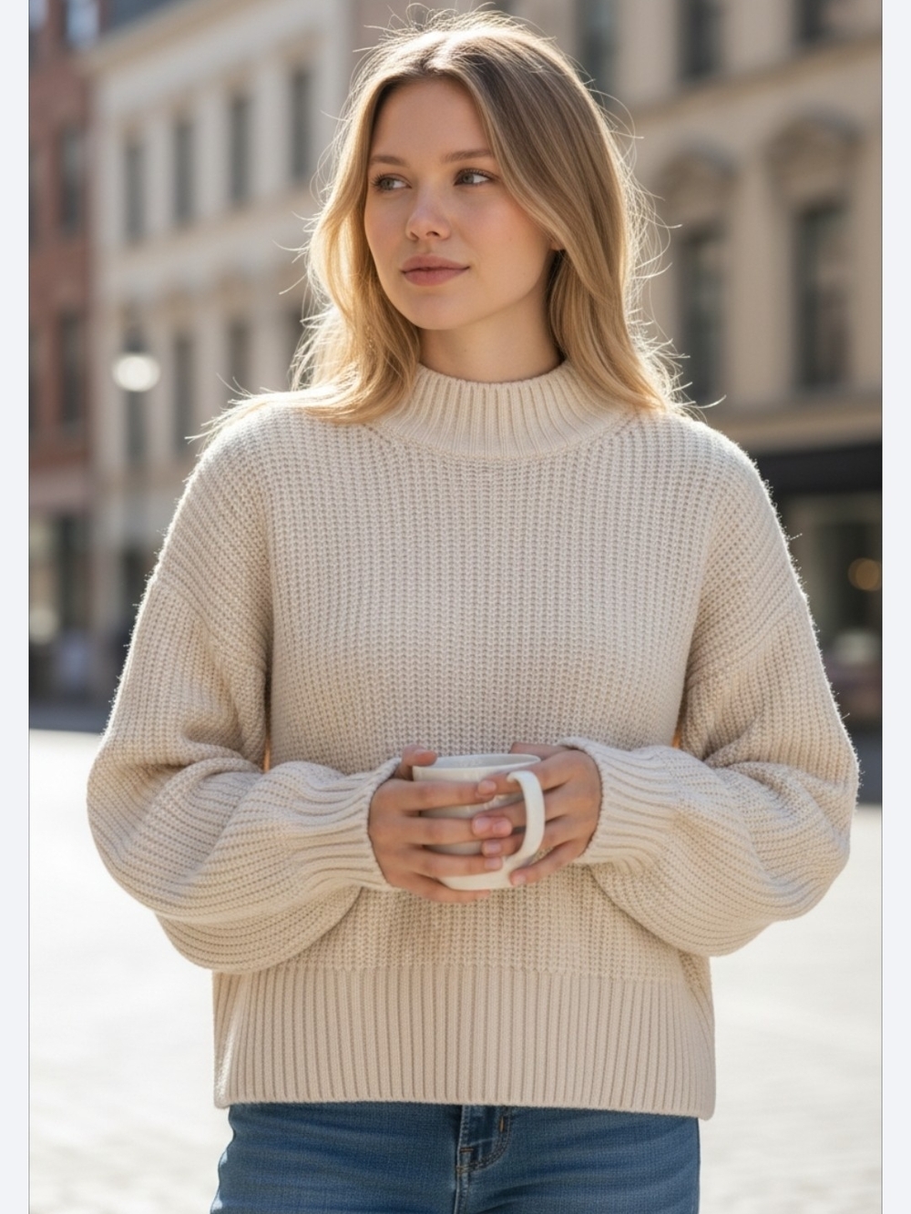 Abercrombie & Fitch Pretty Cream Ribbed Mock Neck Sweater. Like New. Size Medium